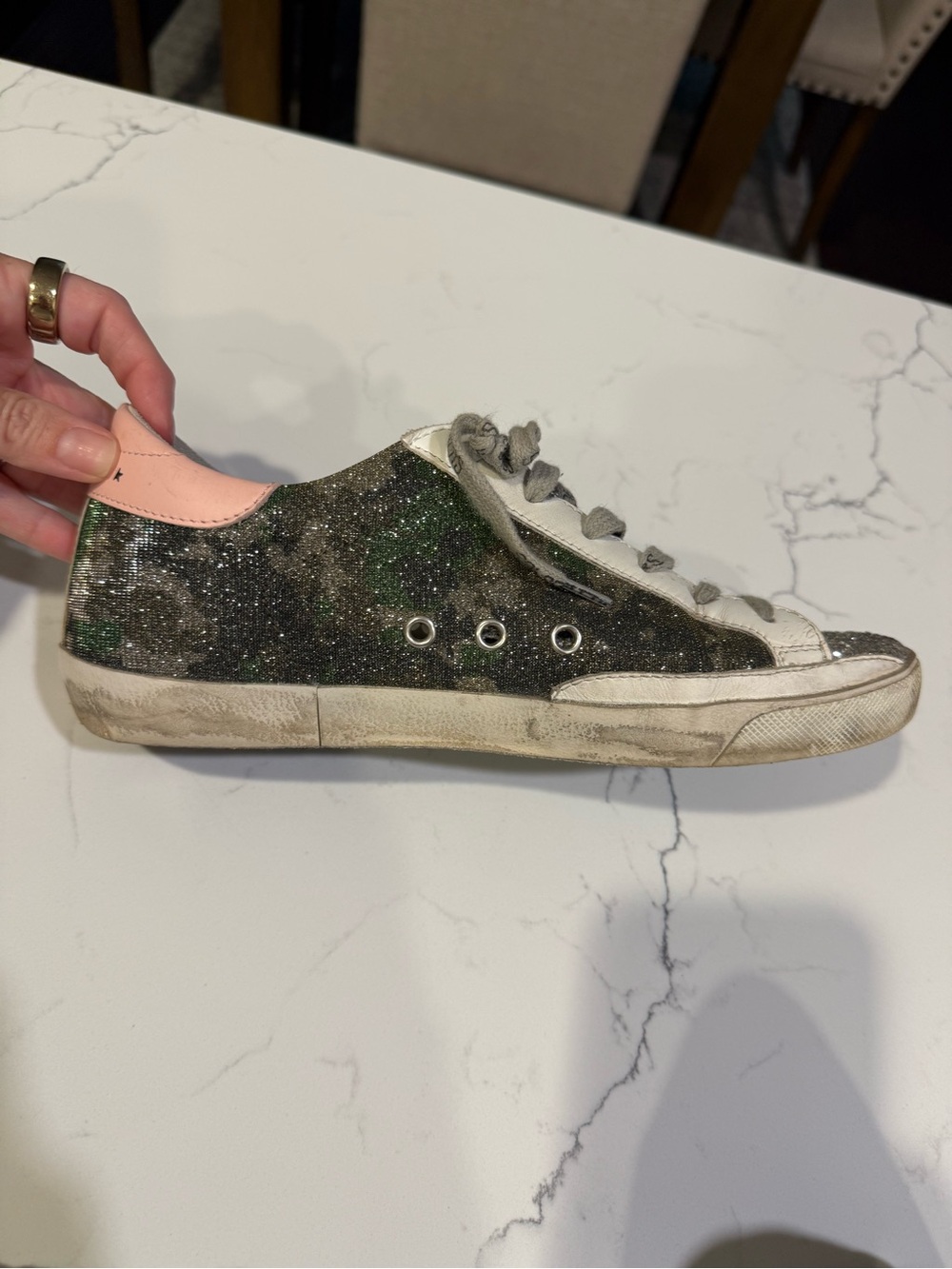 Golden Goose Glitter Silver Sneakers with Pink Heel Tab - Picture 2 of 9